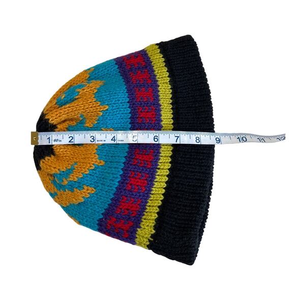 Handcrafted 100% Peruvian Wool Lined Beanie Natural Fiber Colorful Retro Winter - Picture 6 of 6